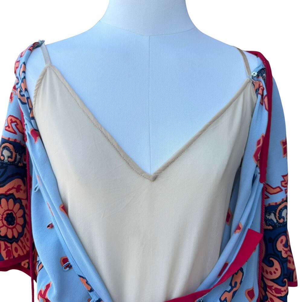 Silk Boho Tassel Dress by Tracy Reese | Blue Orange Paisley Peasant Size Small - Picture 5 of 10